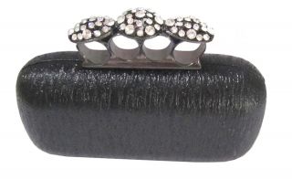 Black Knuckle Duster Clutch Four Ring Rhinestone Stud Metal Cocktail 