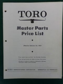 1963 TORO LAWN MOWERS AND TRACTORS DEALER MASTER PARTS PRICE LIST