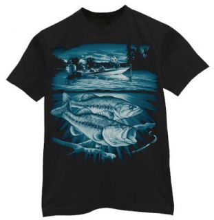Bass & boat fishing design graphic tee mens t shirt tee shirt