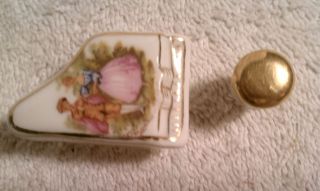 Limoges France Porcelain Piano and Brass/Porcelain Bench Miniature in 