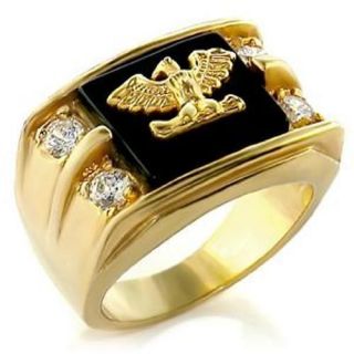   EAGLE SET IN GENUINE ONYX MENS GOLD PLATED RING SZ 9,10,11,12,13