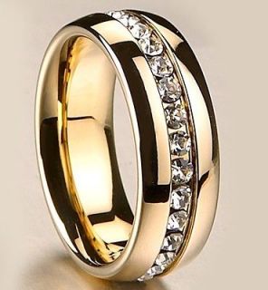 Gold plated Mens or Ladies Brilliant CZ Crystal Engagement Wedding 