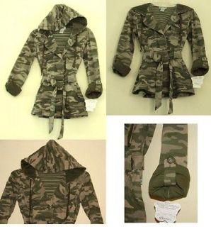 Camo Hooded Military Belted Jacket NWT ~ Juniors Extra Small