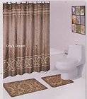15 pc. Bath Mat Set / Fabric Shower Curtain / Fabric Covered Hooks 