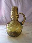 VINTAGE GREEN GLASS HAND BLOWN PITCHER WITH APPLIED HANDLE & ROUGH 