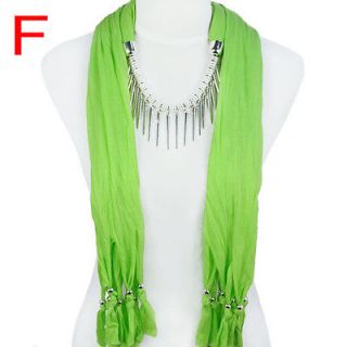   Ladies Necklace Jewelry Charm Scarf, Green Scarf with Pendant,NL 1615F