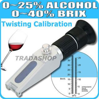 New Wine Alcohol Grape Refractometer 0~25%VOL 0~40% Brix Portable 