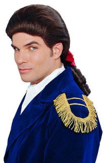 Mens Costume Wigs Brown Royal Colonial Ponytail+Bow Wig