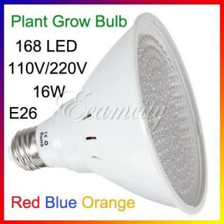 168 LED Red Blue Orange Plant Grow Bulb E26 16W 110V 220V Hydroponic 