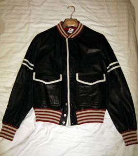 New Gucci Mens Black Leather Bomber Jacket Size Italian 52 / US 40 42