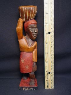   Folk Art Handmade Carved Wooden Statue Old Wood Doll Woman Haiti