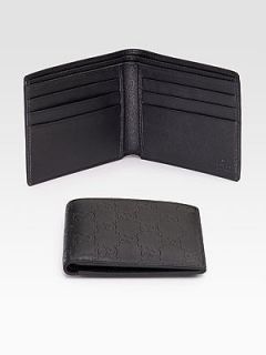 GUCCI Mens classic bi fold black guccissima leather wallet Made in 