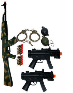   Toy Ak47 & Sub Machine Guns with Handcuffs, Battery Operated Grenades