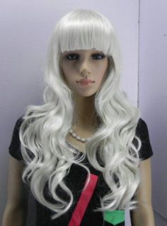 lovely long white curly synthetic fibre hair full wig/wigs+cap