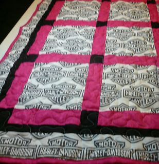   Handcrafted Patch Work Pink Harley Davidson Baby Crib Quilt 39x50