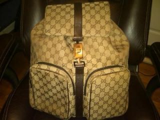   LARGE BEIGE MONOGRAM BROWN LEATHER GUCCI BACK PACK MADE IN ITALY
