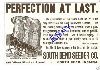 RARE 1890 SOUTH BEND HAND BROADCAST SEEDER AD SOWER IN