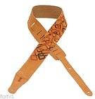   Tan Printed Suede Leather Guitar/Bass Strap   Interweaved Lines