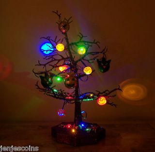 Avon Light Up Led Halloween Tree with Pumpkin, Spider & Cat Ornaments 