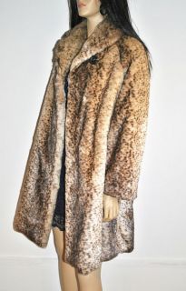 Vintage 50s Style Ocelot Leopard Print Faux Fur Coat New Sizes 8 10 