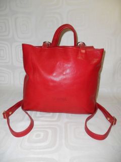 Valentina Italian Red Leather Tote Backpack Style Handbag Purse GUC
