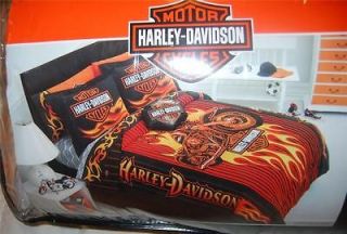 HARLEY DAVIDSON FLAME RIDER TWIN COMFORTER and TWIN SHEET SET NEW 1st