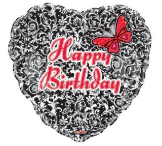 Happy Birthday Butterfly Heart shape 20 Balloon Mylar Foil Damask