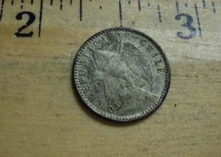 1906 Chile Cinco Centavos 5 Cent Silver Coin KM155.2