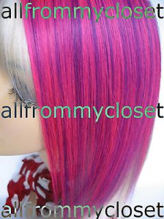 10121418 PINK PURPLE CLIP ON FRINGE BANGS HUMAN HAIR EXTENSIONS