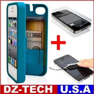 EYN Hard Kickstand Wallet Case Cover For iPhone 4 4S 4G w/ Mirror+Film 