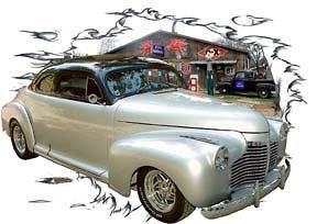 1941 Silver Chevy Coupe Custom Hot Rod Garage T Shirt 41, Muscle Car 
