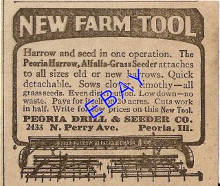 1923 PEORIA HARROW ALFALFA GRASS SEEDER AD PEORIA IL