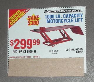 HARBOR FREIGHT TOOLS 1000 LB CAPACITY MOTORCYCLE LIFT TABLE $300 