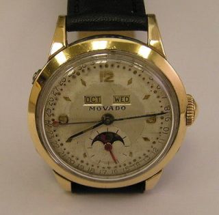 Vintage Movado Triple Date Moon Phase Watch Gold Capped 1336