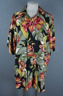 CALICHE Womens Tropical Hawaiian Floral Print Top Shirt 18W Cruise 