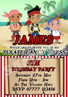10 x Jake and the Neverland Pirates Party Invitations   Personalised 