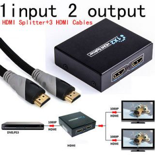 1080P HDMI Splitter Switch box 1 Input 2 Output + 3 HDMI Cable V1.4 