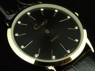   Genuine Leather Strap Vintage Rose Gold Tone Japan Mens Wrist Watch