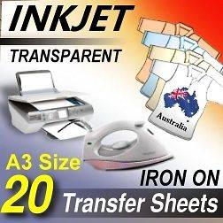 A3 x 20 [T] Sheets Blank IRON ON HEAT TRANSFER INKJET PRINTER PAPER 