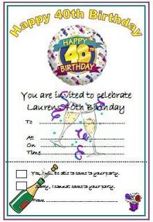 Birthday party invitations personalised invites 18th 21st 30th 40th 