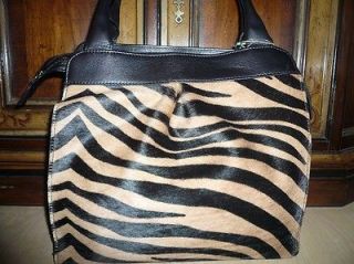   MASI tan black large tiger cow hair fur leather purse tote bag$600