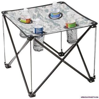 Camo Print Folding Camp Table 4 drink holders Indoor​s/Outdoors FREE 