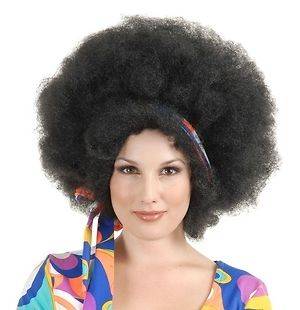 Womens Big Black Afro 70s Hippie Halloween Costume Wig