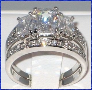 Antique Emerald Cut CZ Anniversary Bridal Engagement Wedding Ring Set 