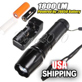   CREE XM L T6 LED Zoomable Zoom Torch +26650 5000mAh Battery+Charger