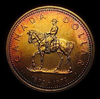 1973 CANADA SILVER DOLLAR BEAUTIFUL RAINBOW TONED COIN MOUNTIE DOLLAR