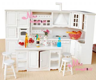 Dining Kitchen Cabinet Island Cupboard Stool 8PCS Dollhouse Miniature 