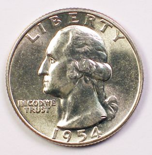 1954 GEM BU Washington Quarter Silver Coin