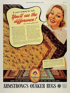 1975 Ad Armstrongs Quaker Rug Girl Carpet Linoleum   ORIGINAL 
