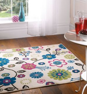 Modern Flower Design Teal Colour Rug in 120 x 160 cm (4 x 5) Carpet
